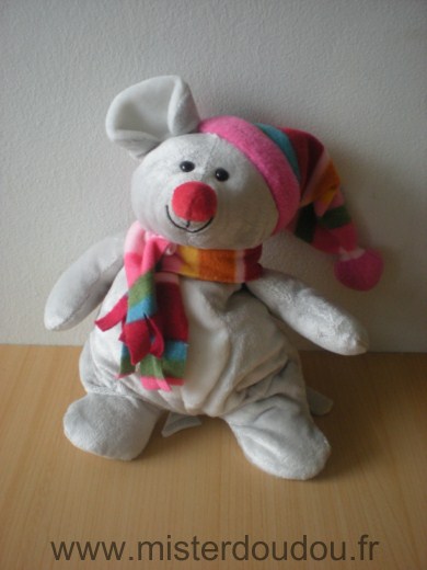 Doudou Souris Kiabi baby Grise blanc bonnet écharpe rose orange rouge 