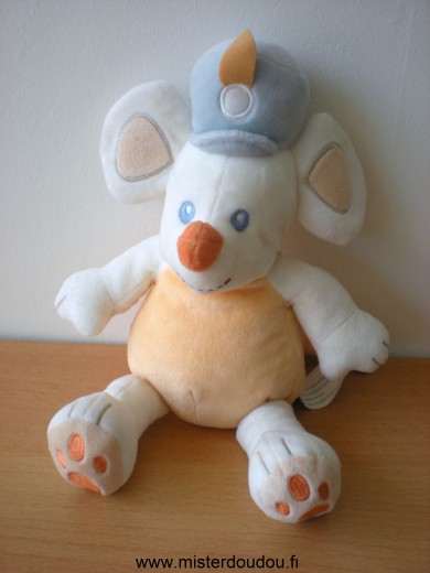 Doudou Souris Kimbaloo Blanc orange bleu 