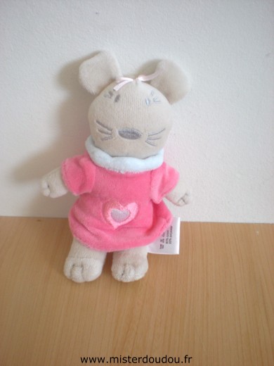 Doudou Souris Les bebes d elysea Robe rose avec un coeur 