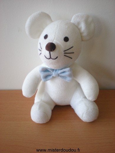 Doudou Souris Luminou Blanc noeud bleu 