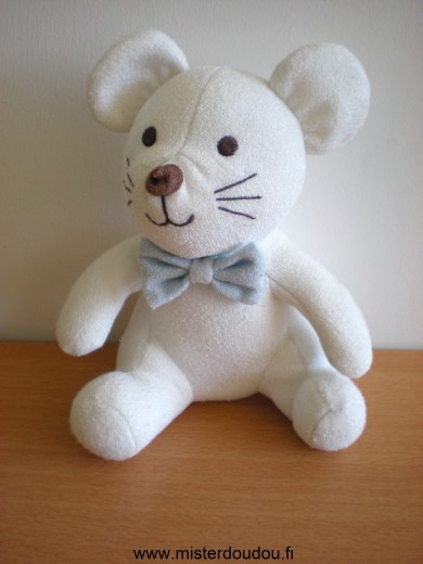 Doudou Souris Luminou Blanche noeud bleu 