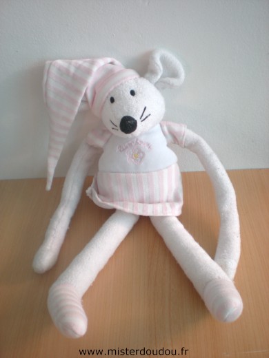 Doudou Souris Luminou Rose blanc 