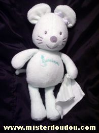 Doudou Souris Luminou Vert avec mouchoir rayé vert blanc 