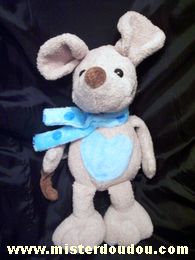 Doudou Souris - Marque non connue - Beige coeur bleu écharpe bleue 