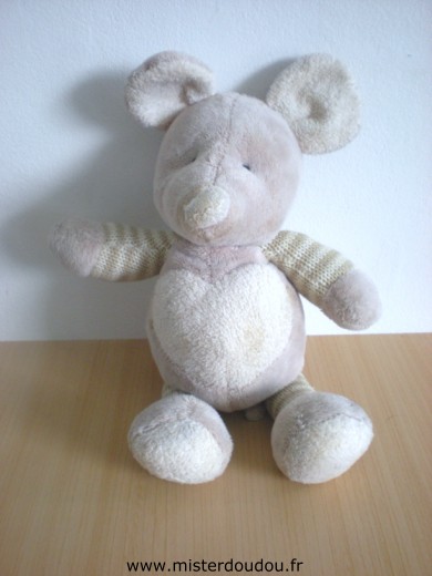 Doudou Souris Maxita Beige coeur ecru 