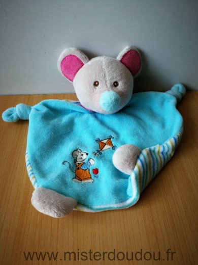 Doudou Souris Maxita Bleu gris rose cerf volant rayures dessous 