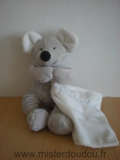 Doudou Souris Maxita Gris mouchoir blanc 