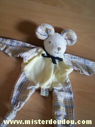 Doudou Souris Minouche Jaune carreaux blanc bleu beige 