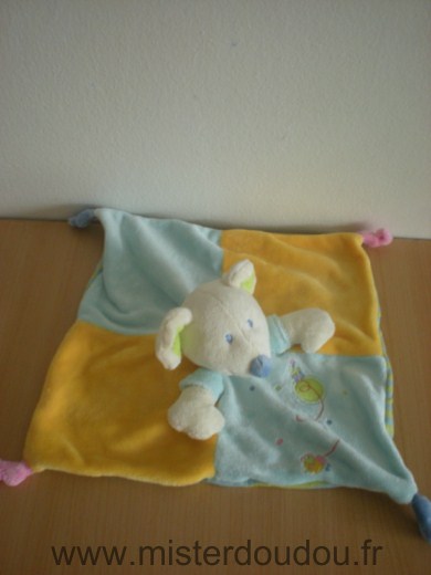 Doudou Souris Mots d enfants Bleu jaune raye dessou bleu vert 