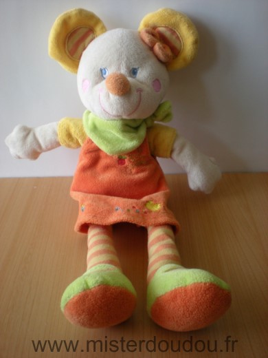 Doudou Souris Mots d enfants Orange vert jaune 