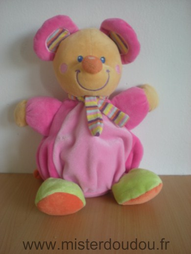 Doudou Souris Mots d enfants Rose vert orange echarpe rayee 