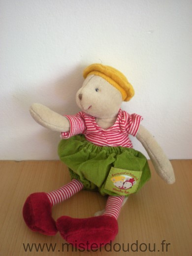 Doudou Souris Moulin roty Balthazar short velours vert bonnet jaune 