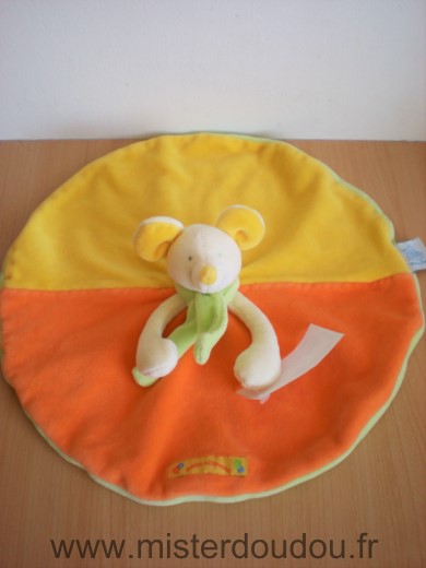 Doudou Souris Moulin roty Blanc orange jaune dessous vert 