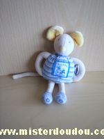 Doudou Souris Moulin roty Bleu beige jaune 