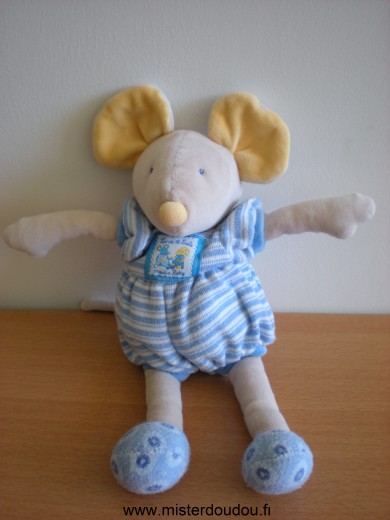 Doudou Souris Moulin roty Bleu jaune beige lise Collection lise et lulu