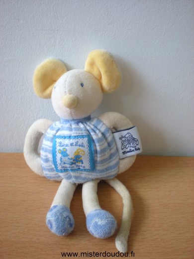Doudou Souris Moulin roty Bleu jaune collection lise et lulu 