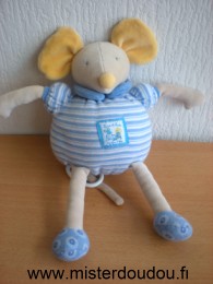 Doudou Souris Moulin roty Bleu jaune lise et lulu Musical