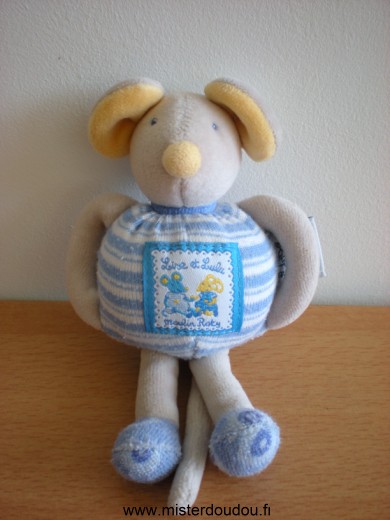 Doudou Souris Moulin roty Gris bleu jaune lise et lulu 