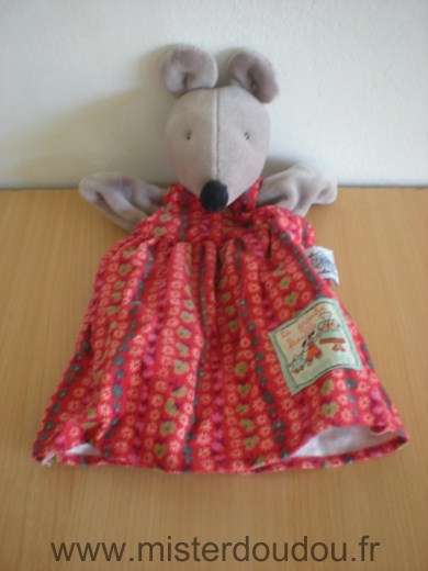 Doudou Souris Moulin roty Gris robe rouge la grande famille 