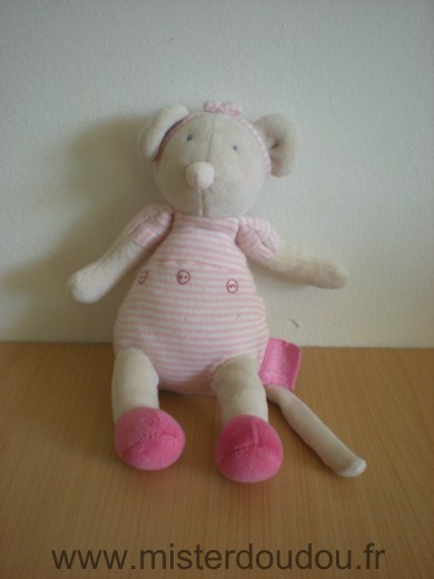 Doudou Souris Moulin roty Lila rayé rose blanc Petit modèle