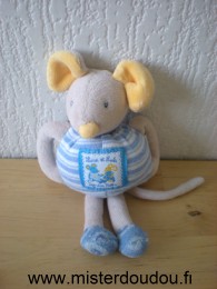 Doudou Souris Moulin roty Lise et lulu bleu jaune gris 