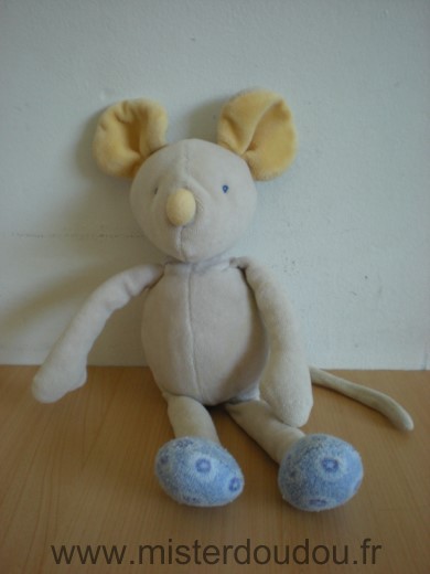 Doudou Souris Moulin roty Lise et lulu gris bleu jaune Des traces jaunes non parties au lavage