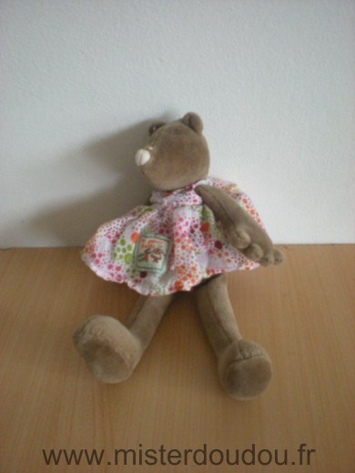 Doudou Souris Moulin roty Marron robe motifs points, 