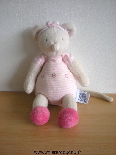 Doudou Souris Moulin roty Rayé rose blanc 
