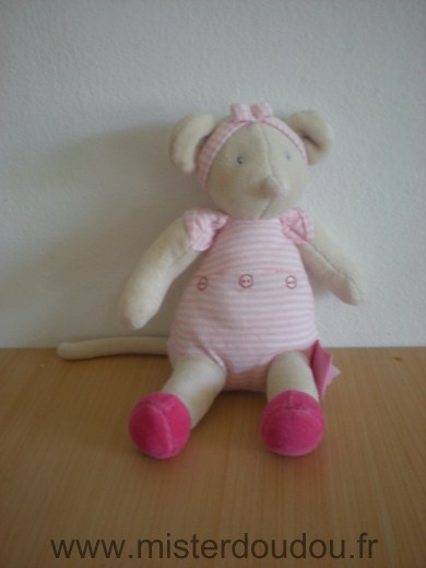 Doudou Souris Moulin roty Rose raye blanc lila et patachon 