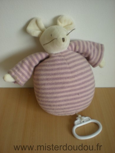 Doudou Souris Moulin roty Rose raye mauve 