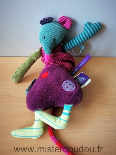 Doudou Souris Moulin roty Violet vert vibreur 