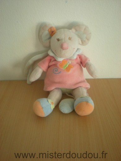 Doudou Souris Nattou Luna robe rose papillon 