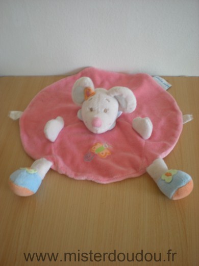 Doudou Souris Nattou Luna rond rose beige papillon 