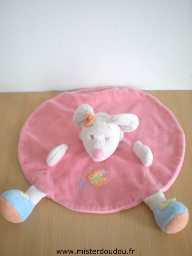 Doudou Souris Nattou Rose avec un papillon brodé 