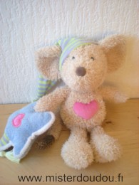 Doudou Souris Nici Beige coeur rose coussin bleu étoile 