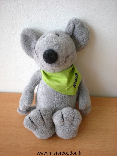 Doudou Souris Nici Gris foulard vert 