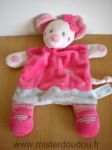 Doudou Souris Nicotoy Blanc rose gris noeud rose 