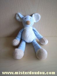 Doudou Souris Nicotoy Bleu blanc beige 