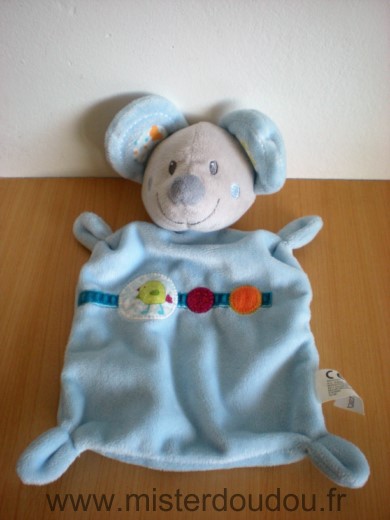 Doudou Souris Nicotoy Bleu motif oiseau 