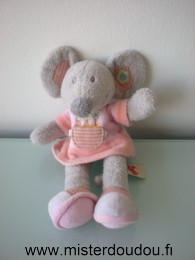 Doudou Souris Nicotoy Gris robe rose 