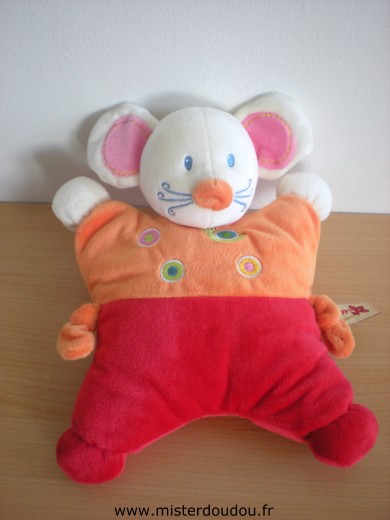 Doudou Souris Nicotoy Orange rouge avec escargot brodé 