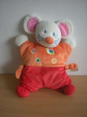 Doudou Souris Nicotoy Orange rouge motif escargot 