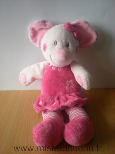 Doudou Souris Nicotoy Rose robe rose 