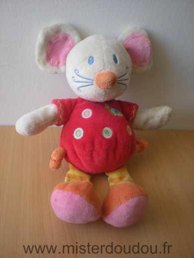 Doudou Souris Nicotoy Rouge blanc jaune 