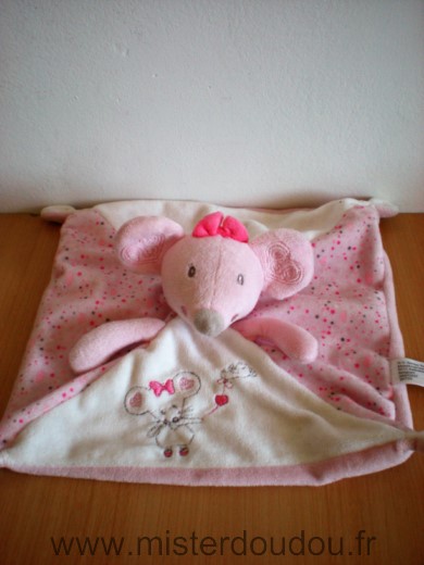 Doudou Souris Nicotoy Simba kiabi rose blanc 