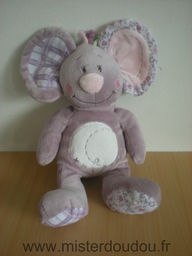 Doudou Souris Noukie s Mauve rose blanc 