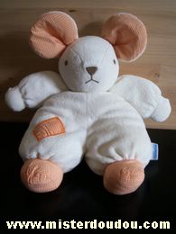 Doudou Souris Nounours Blanc Oreilles, pieds, et carré sur le pantalon rayé orange / blanc