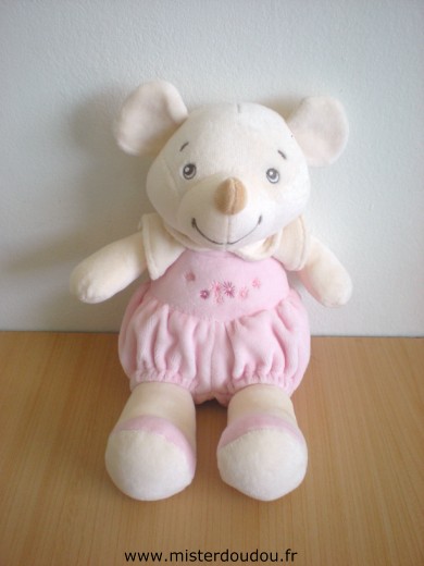 Doudou Souris Nounours Blanc rose 