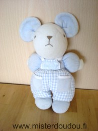 Doudou Souris Nounours Bleu blanc 