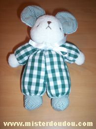 Doudou Souris Nounours Carreaux verts blanc 